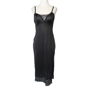 Vintage 80s Henson Kickernick black lace trim midi slip dress S